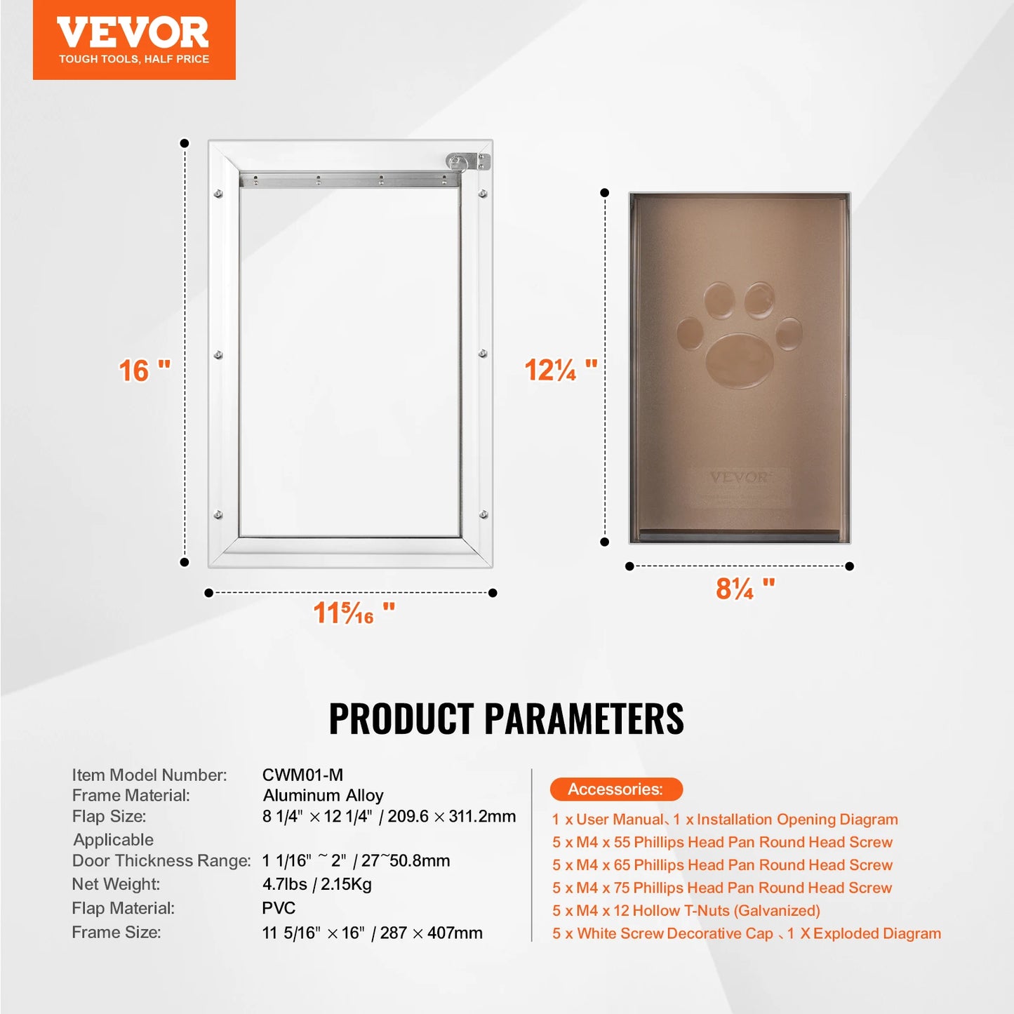 SucceBuy Pet Door Aluminum Frame With Lock And Flap