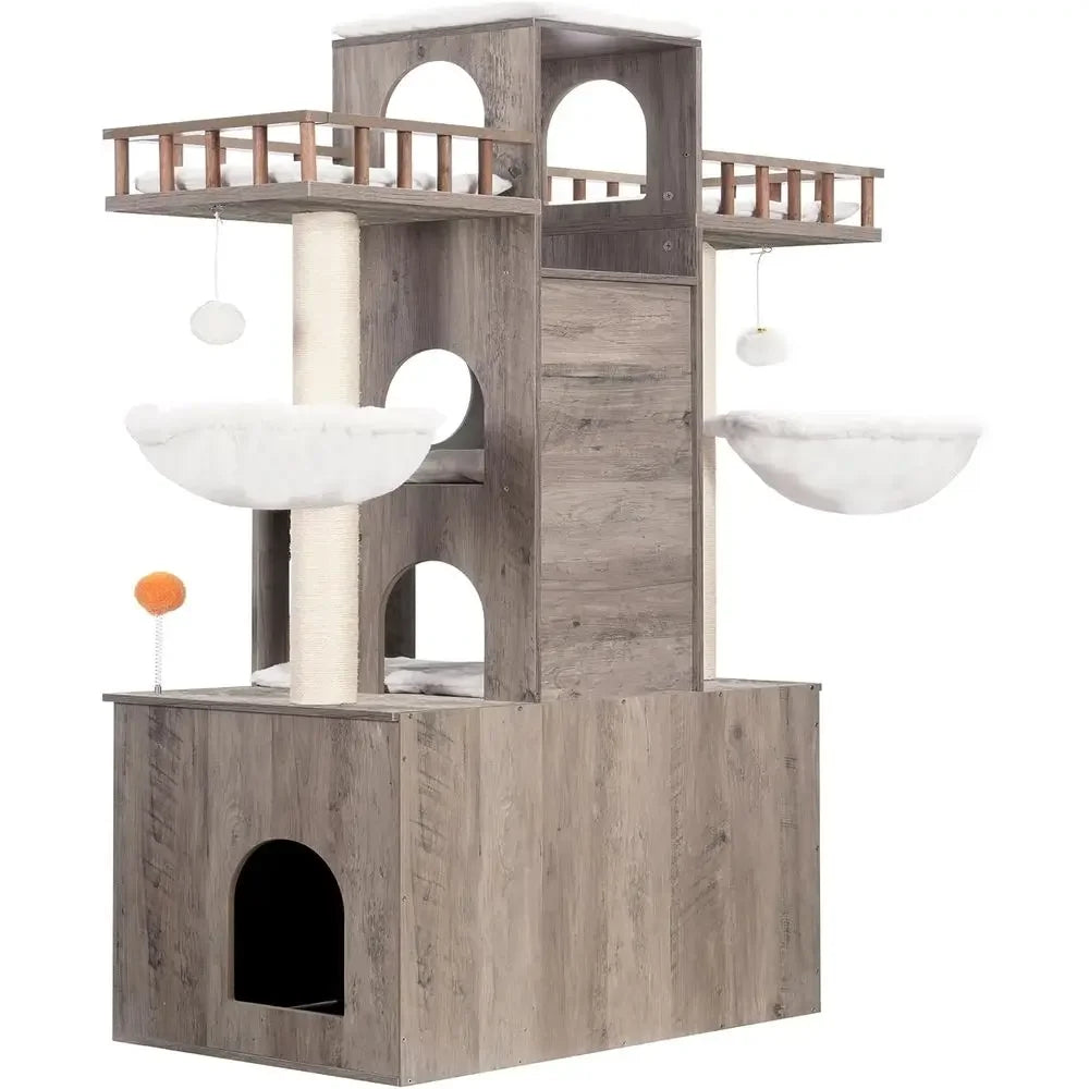 Sturdy Cat Tower With Litter Box Enclosure And Scratching Posts