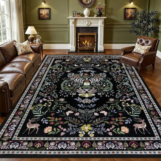 Vintage Floral Washable Boho Rug Non Slip Stain Resistant Carpet