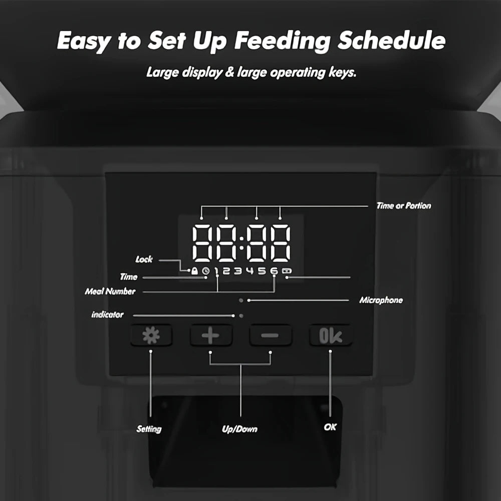 Nityers 8L Automatic Cat Feeder With Key Control Voice Recorder