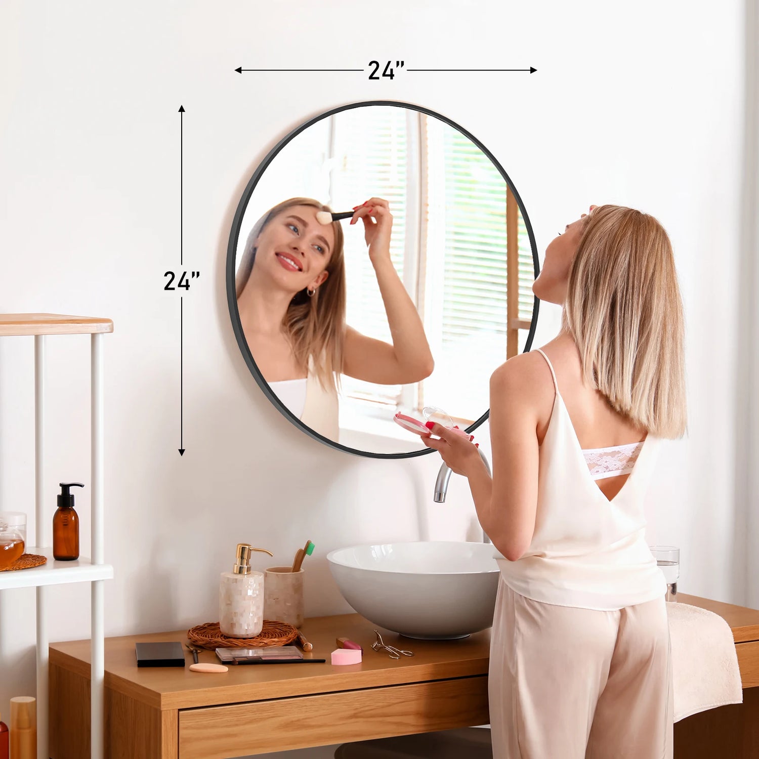 JHK Framed Vanity Mirror In Matte Metal Finish Wall