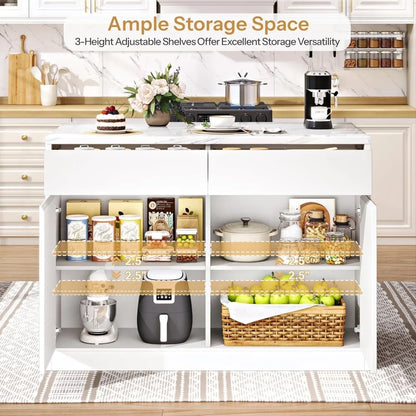 Modern Kitchen Island Faux Marble Countertop With Storage Drawers