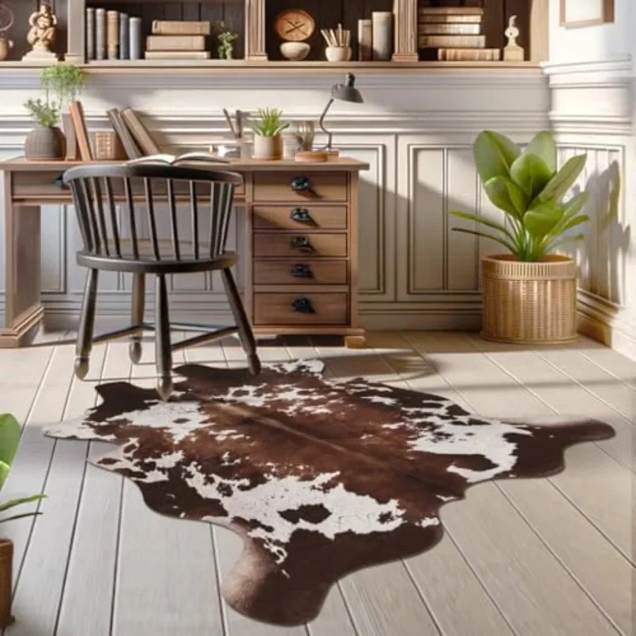 Faux Cowhide Cow Print Rug With Anti Slip Rubber Backing