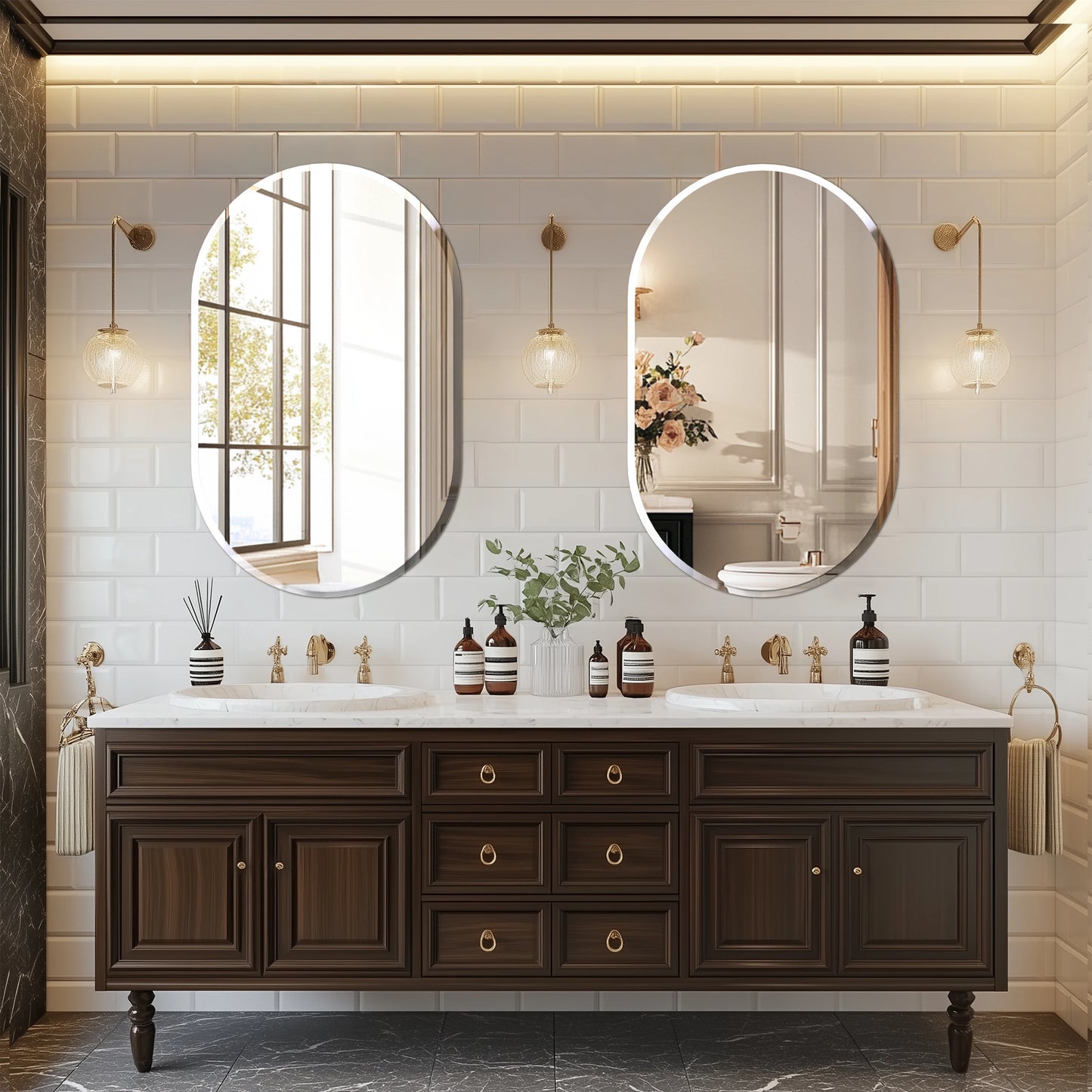 Wisfor Oval Frameless Beveled Mirror Over Sink Bathroom Vanity