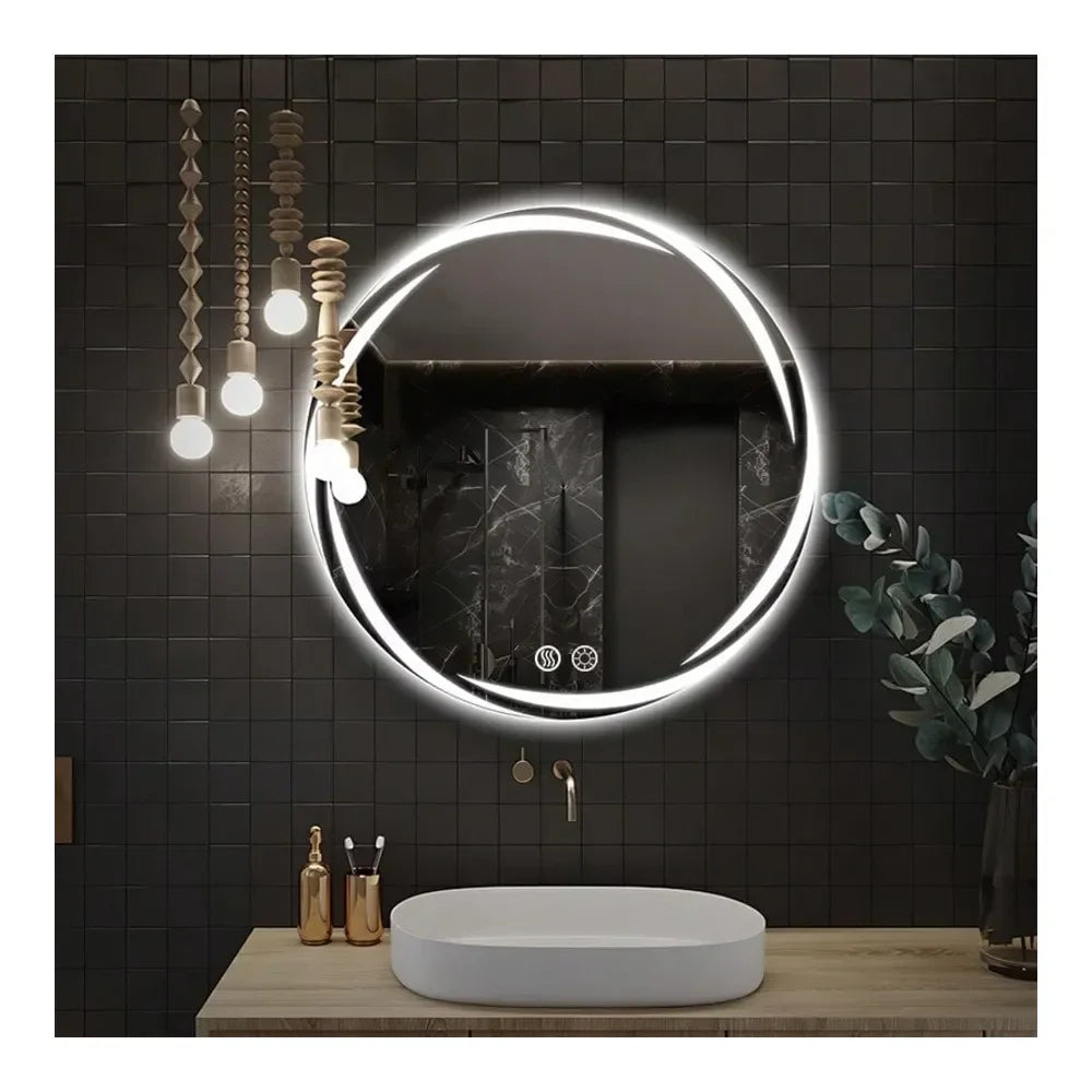Circular LED Bathroom Mirror With Lights AntiFog Dimmable Vanity