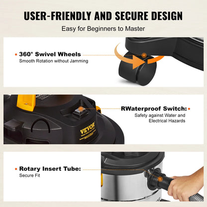 SucceBuy Stainless Steel Wet Dry Shop Vacuum Powerful Suction