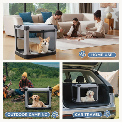 JHK Foldable Soft Dog Crate with Three Doors Portable Kennel