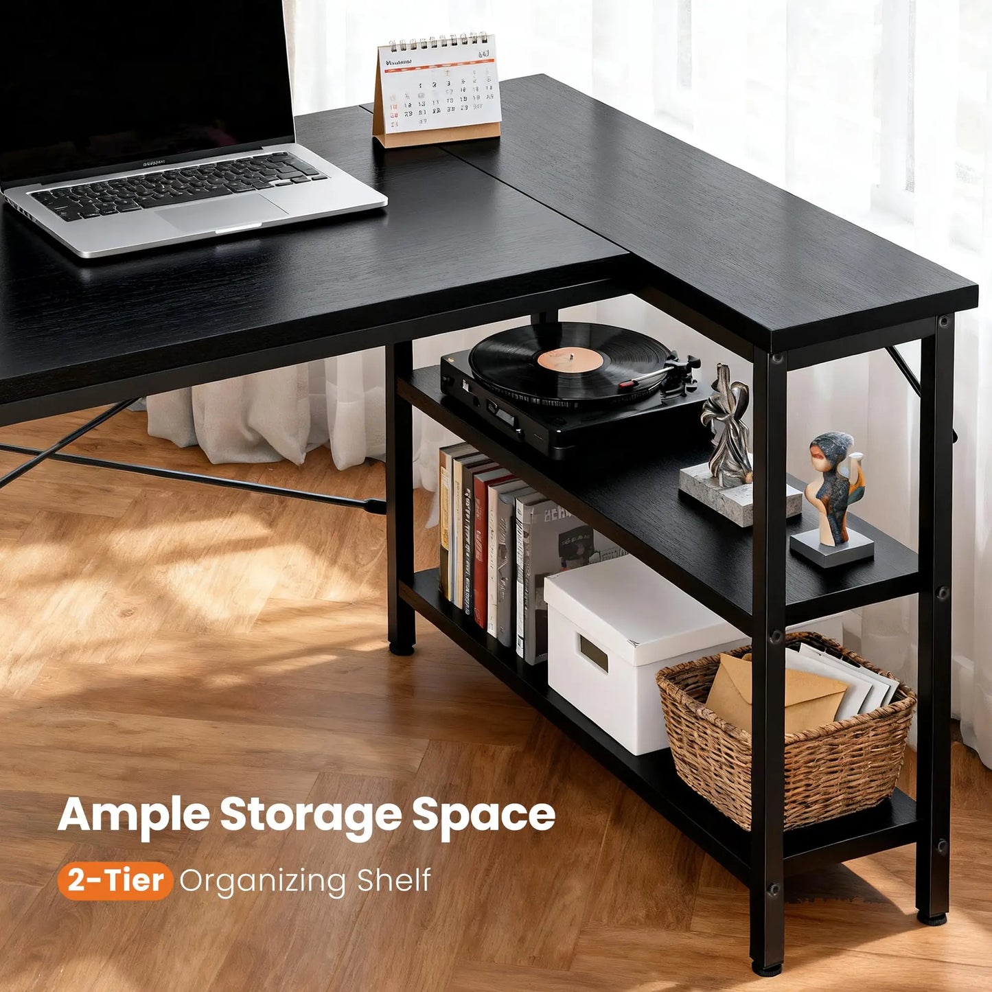 JHK L Shaped Desk With Reversible Storage Shelves For Home Office Computer Desk
