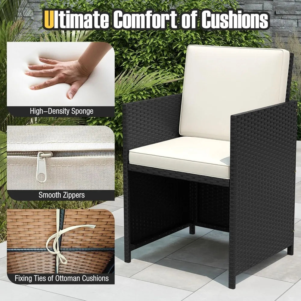 Outdoor 9 Piece Patio Dining Set With Rattan Chairs Table