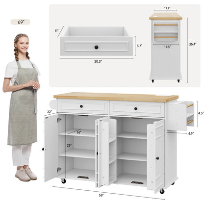 Mobile Kitchen Island With Drop Leaf Cart And Power Outlet