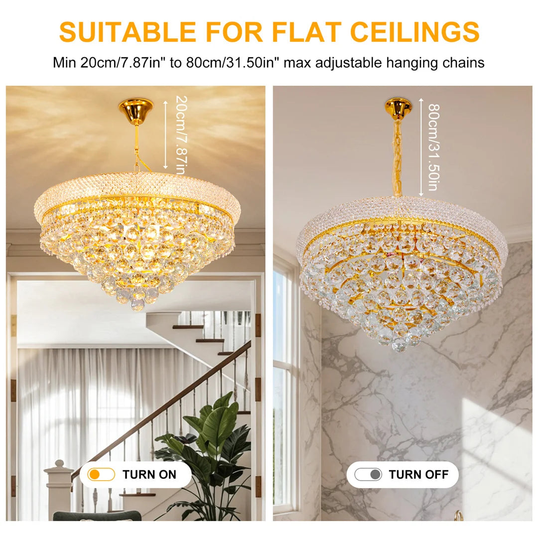 Vrygle Crystal Chandelier Pendant Light With Adjustable Chain Modes