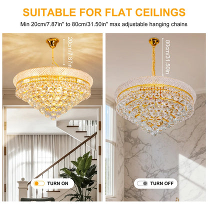 Vrygle Crystal Chandelier Pendant Light With Adjustable Chain Modes
