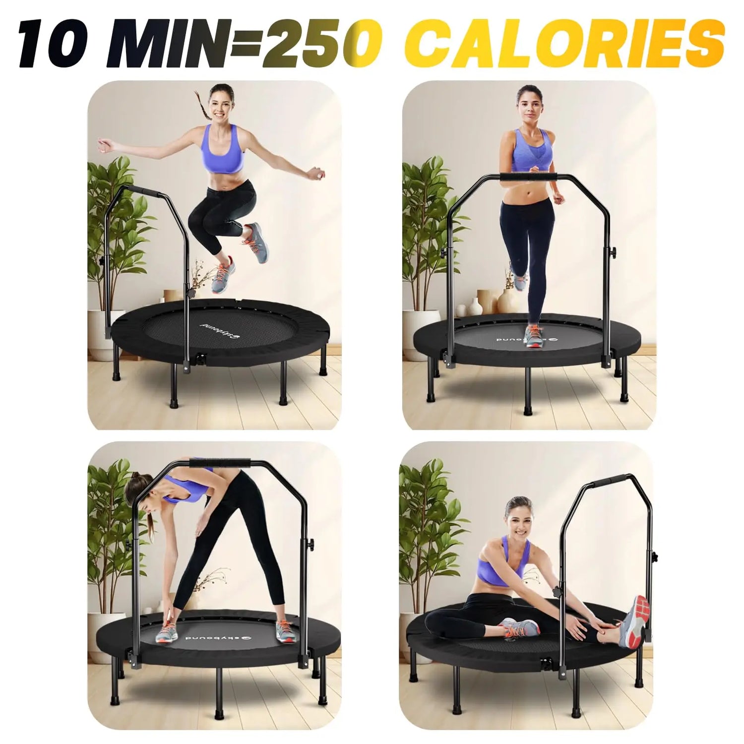 Adjustable Foldable Rebounder Trampoline With Handle For Adult Cardio Fitness