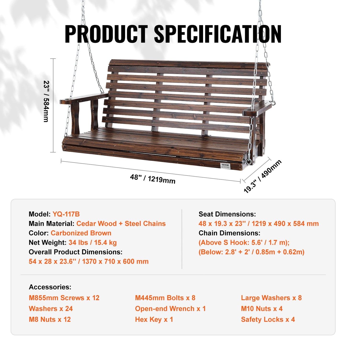 SucceBuy Wooden Porch Swing With 880 Lb Capacity Outdoor Patio