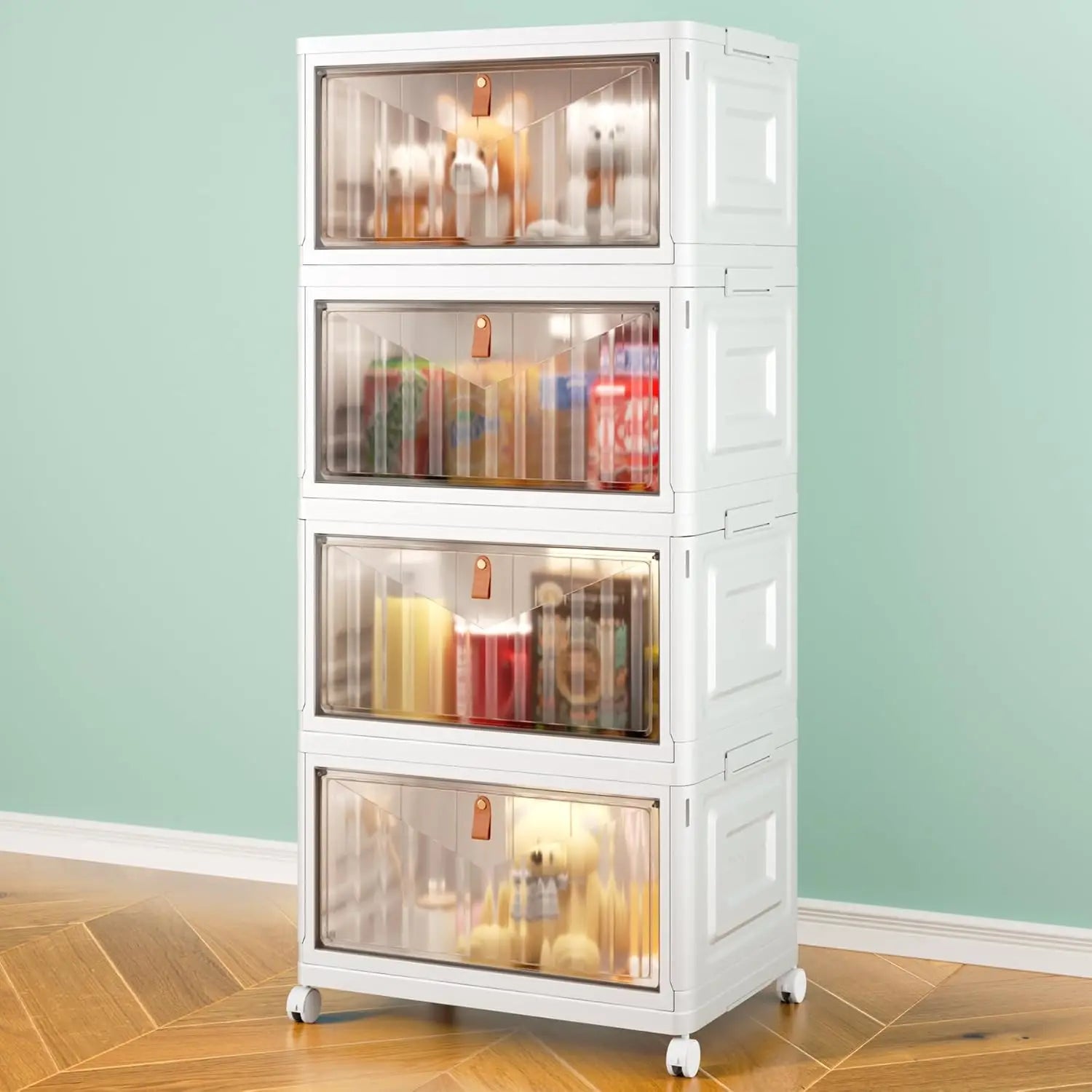 NBVCX Four Tier Collapsible Stackable Storage Bins With Wheels