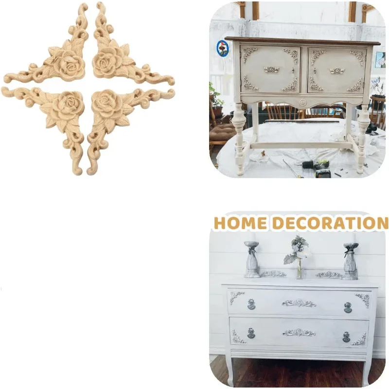 Natural Floral Wooden Figurines Set For Frames And Woodcarving Decor