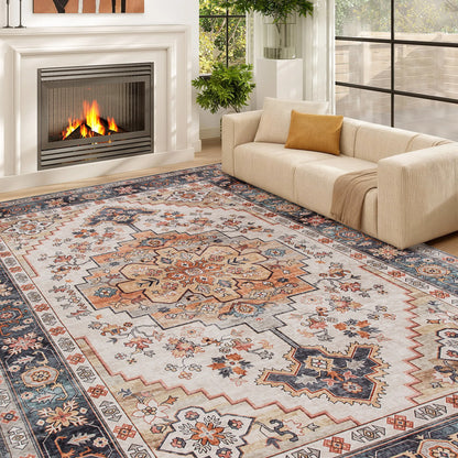 Machine Washable Vintage Oriental Medallion Area Rug For Home Decor
