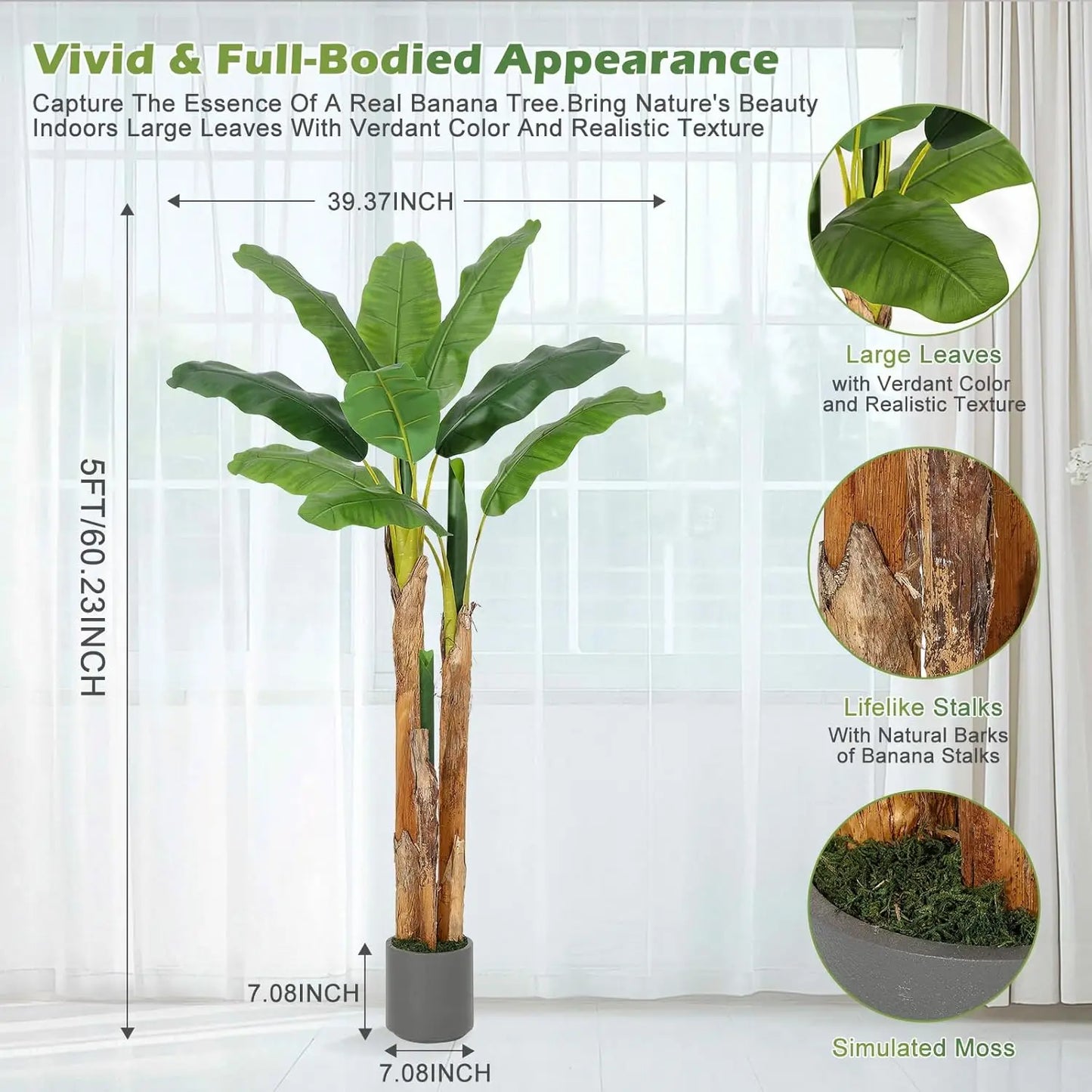 HiMISS Artificial Banana Tree In Planter For Home Office Decor