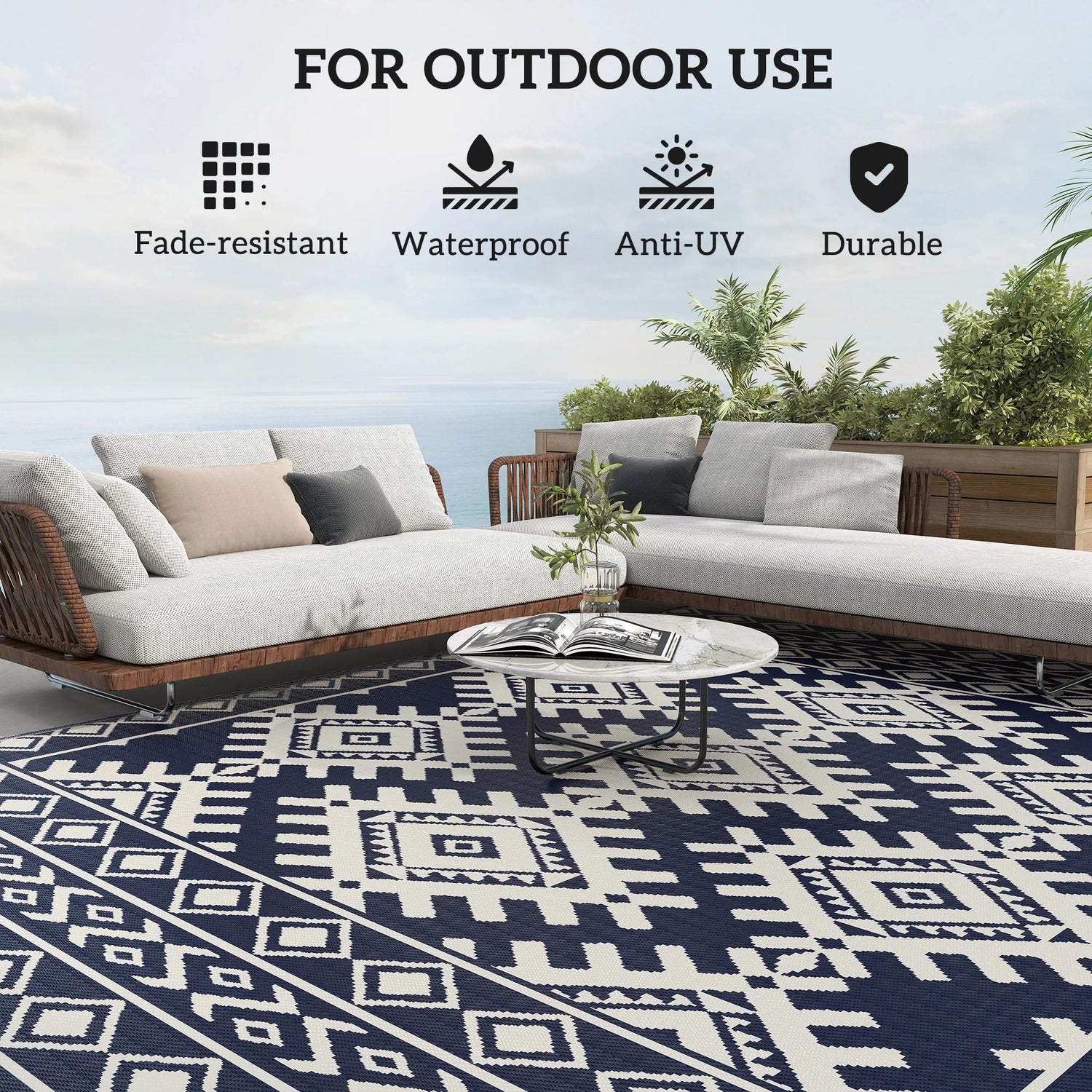 Outdoor Geometric Rug With Rhombus Border Floor Mat For Outdoors