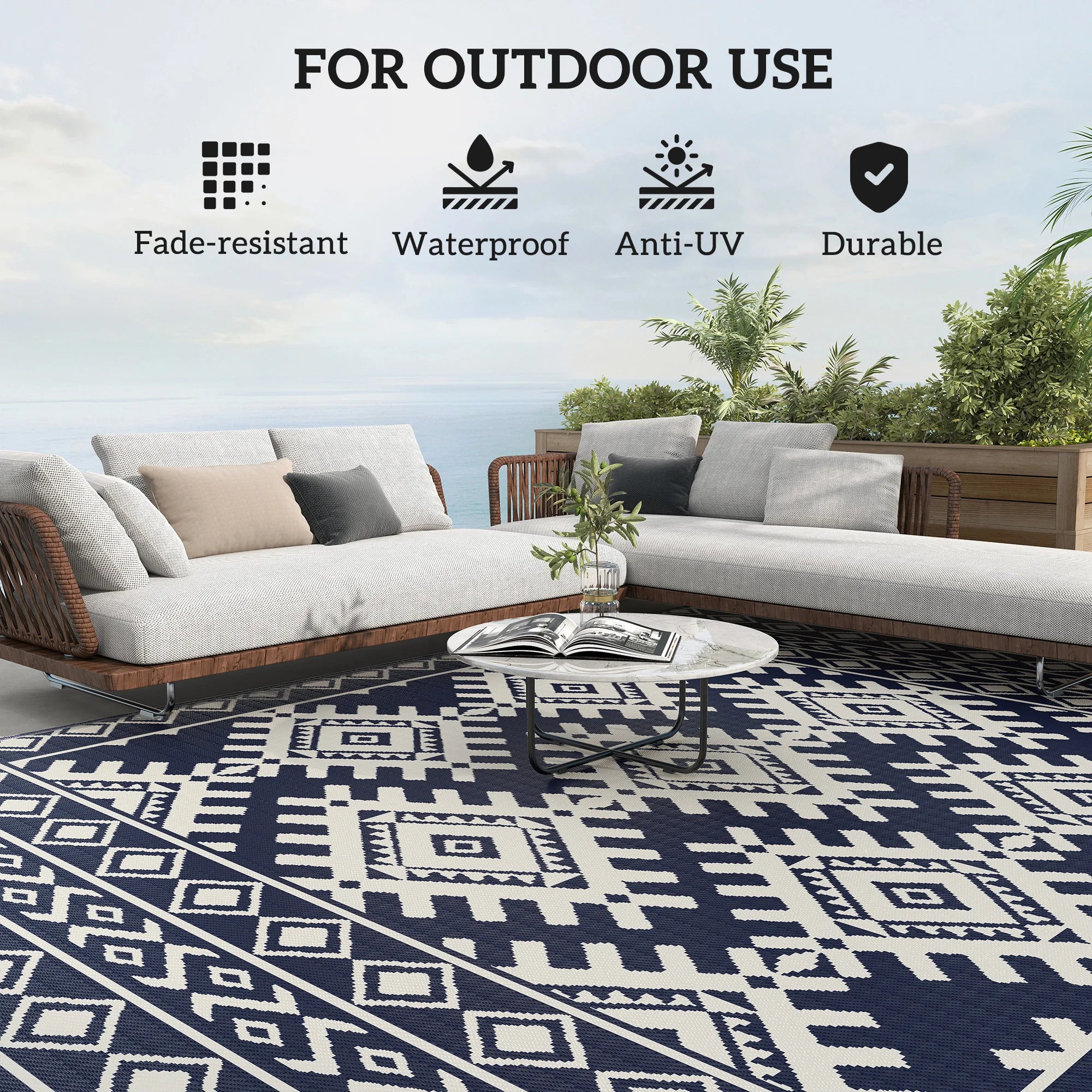 Outdoor Geometric Rug With Rhombus Border Floor Mat For Outdoors