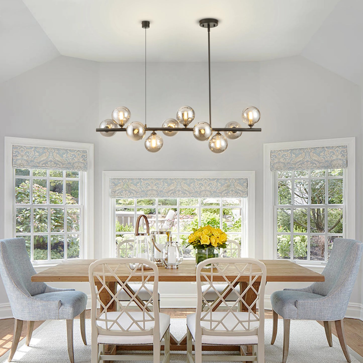 10-Light Adjustable Chandelier With Glass Globe Shades Mid-Century Modern