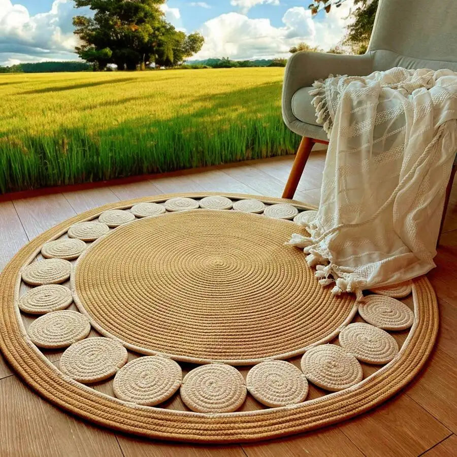 Bohemian Style Hand-Woven Bamboo Fiber Round Rug