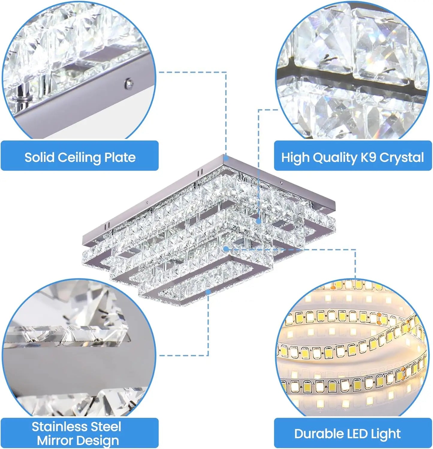 FRIXCHUR Modern Crystal LED Ceiling Light Fixture 3 Tier Flush Mount