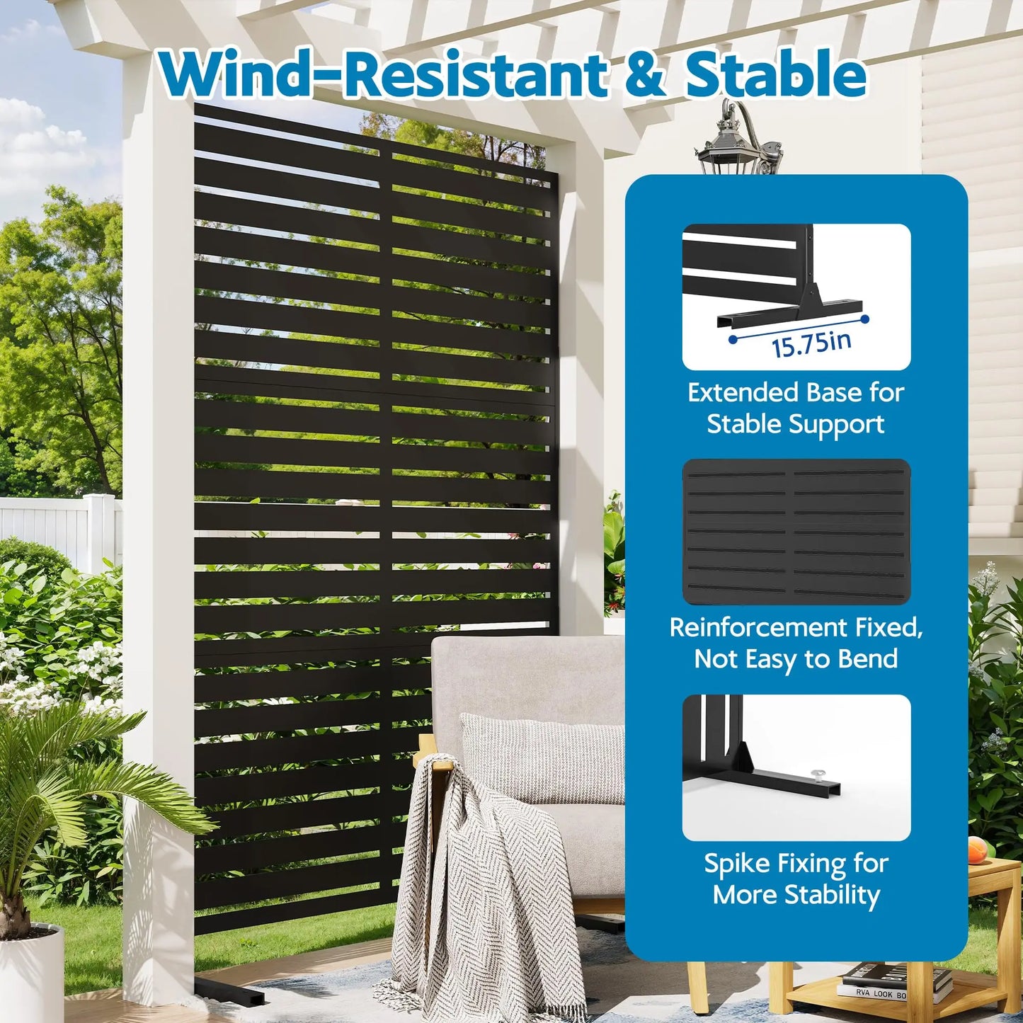 HiMISS Outdoor Metal Privacy Fence Freestanding Screen With Stand
