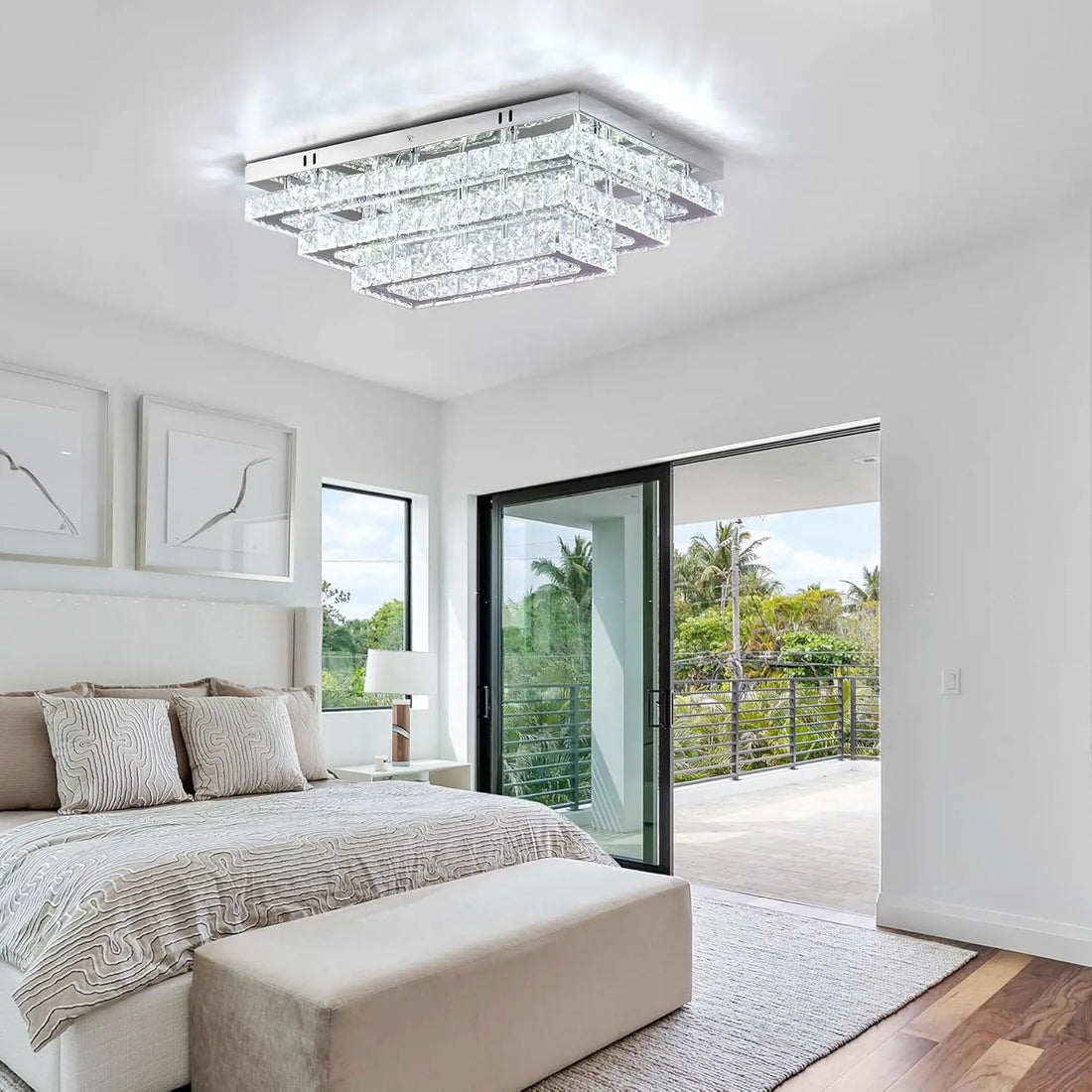 FRIXCHUR Modern Crystal LED Ceiling Light Fixture 3 Tier Flush Mount