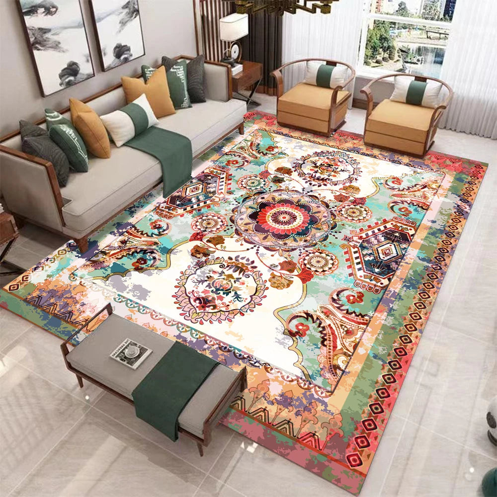 European Retro Geometric Polyester Rug Non Slip Living Room Mat
