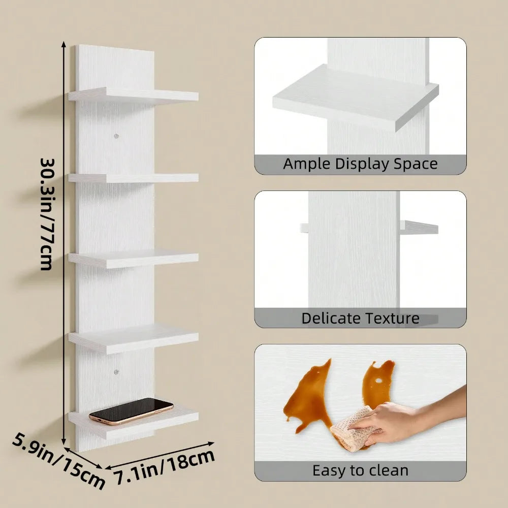 Five-Tier Wall Mounted Shelf Versatile Storage Display Rack For Bedroom