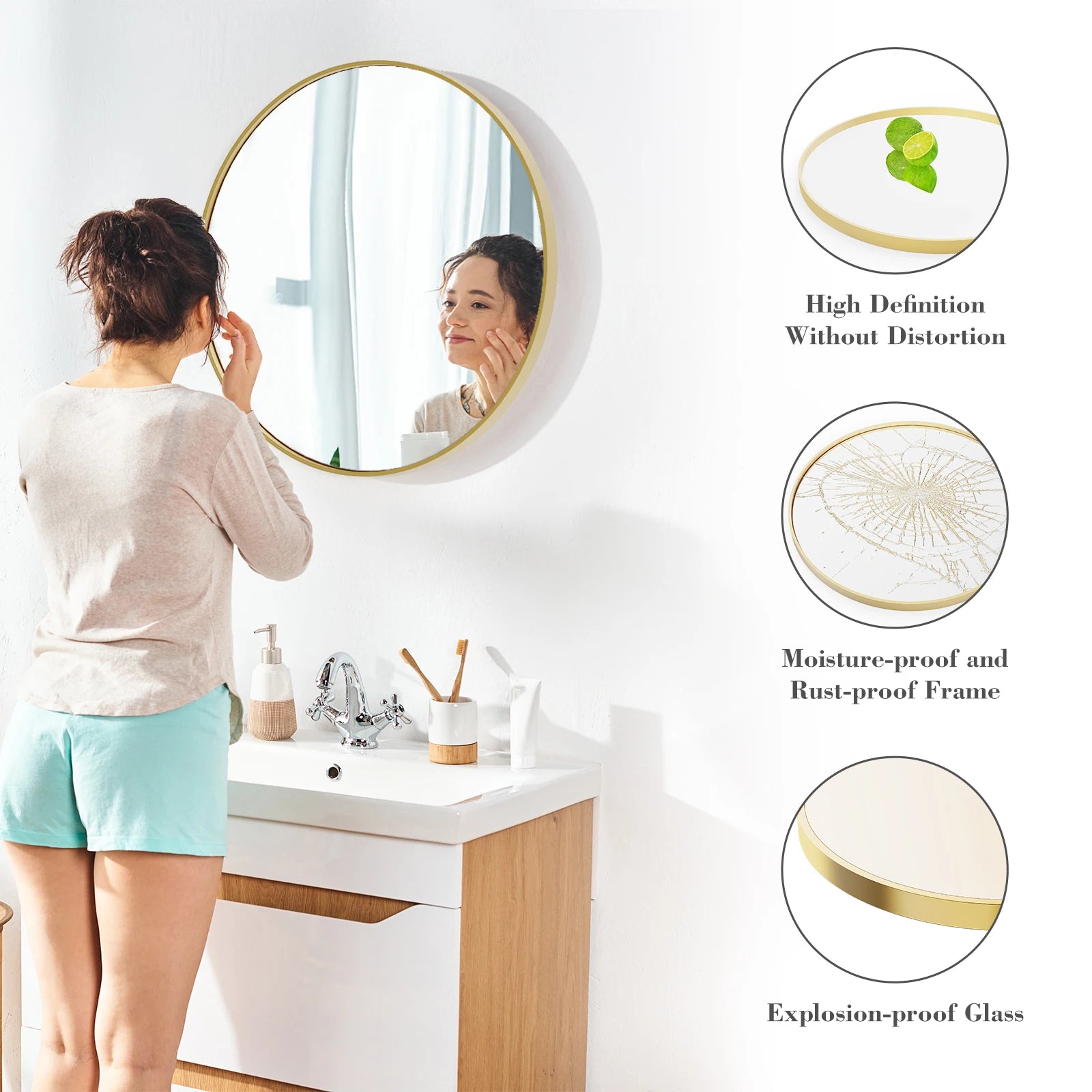 JHK Framed Vanity Mirror In Matte Metal Finish Wall