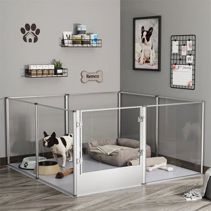 BINGOPAW Clear Acrylic Pet Playpen With Waterproof Floor Pad
