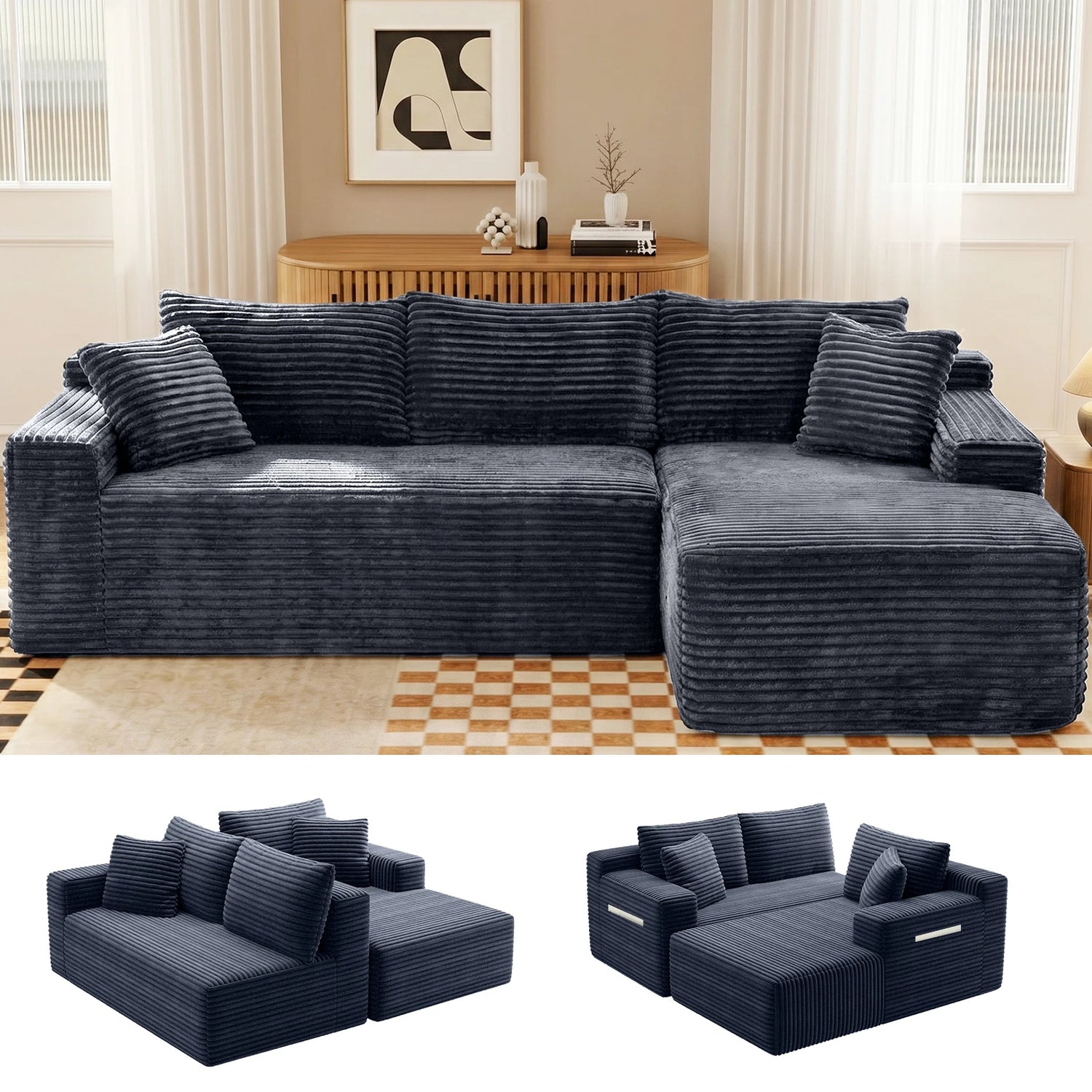 Cloud Modular Sectional Corduroy Sofa With L Shape Chaise