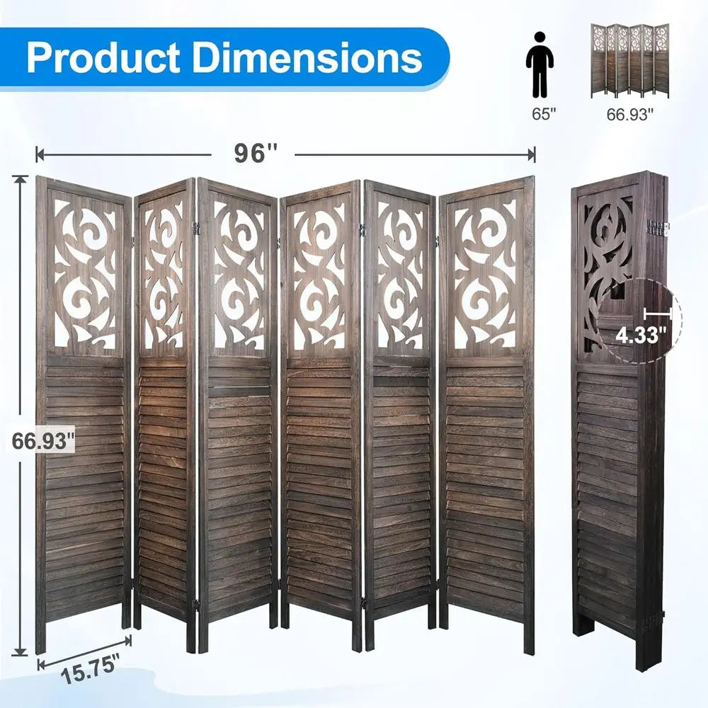 Wood Carved Room Divider Folding Privacy Screen