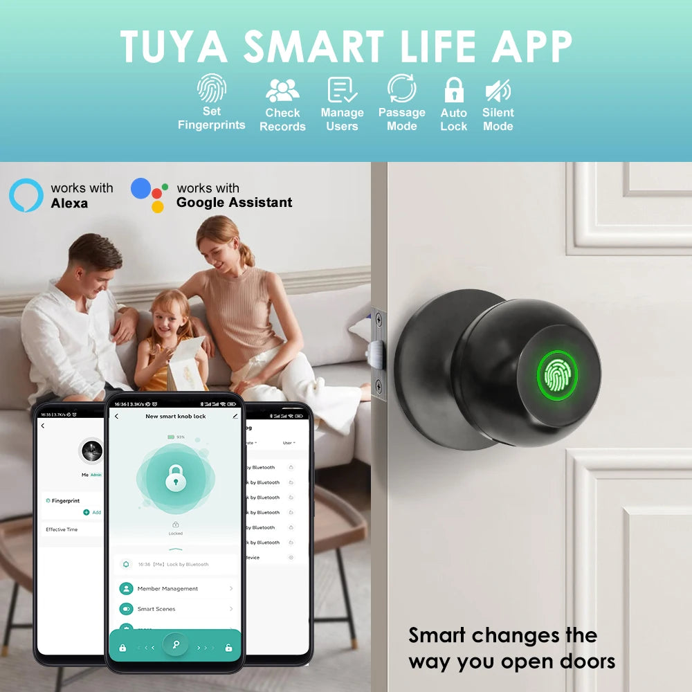 YFK Tuya Smart Fingerprint Door Lock With Bluetooth Keyless Entry