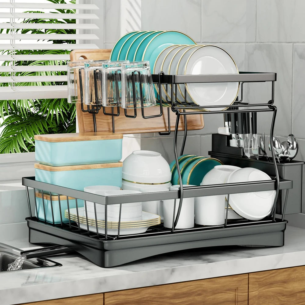 Two Tier Dish Drying Rack Removable Large Capacity for Kitchens