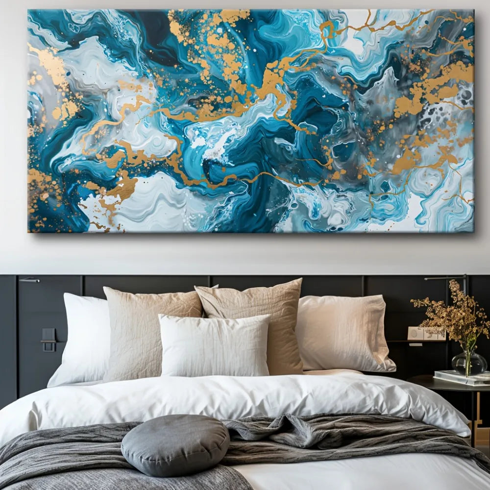 Blue Abstract Canvas Wall Art Print For Living Room Decor