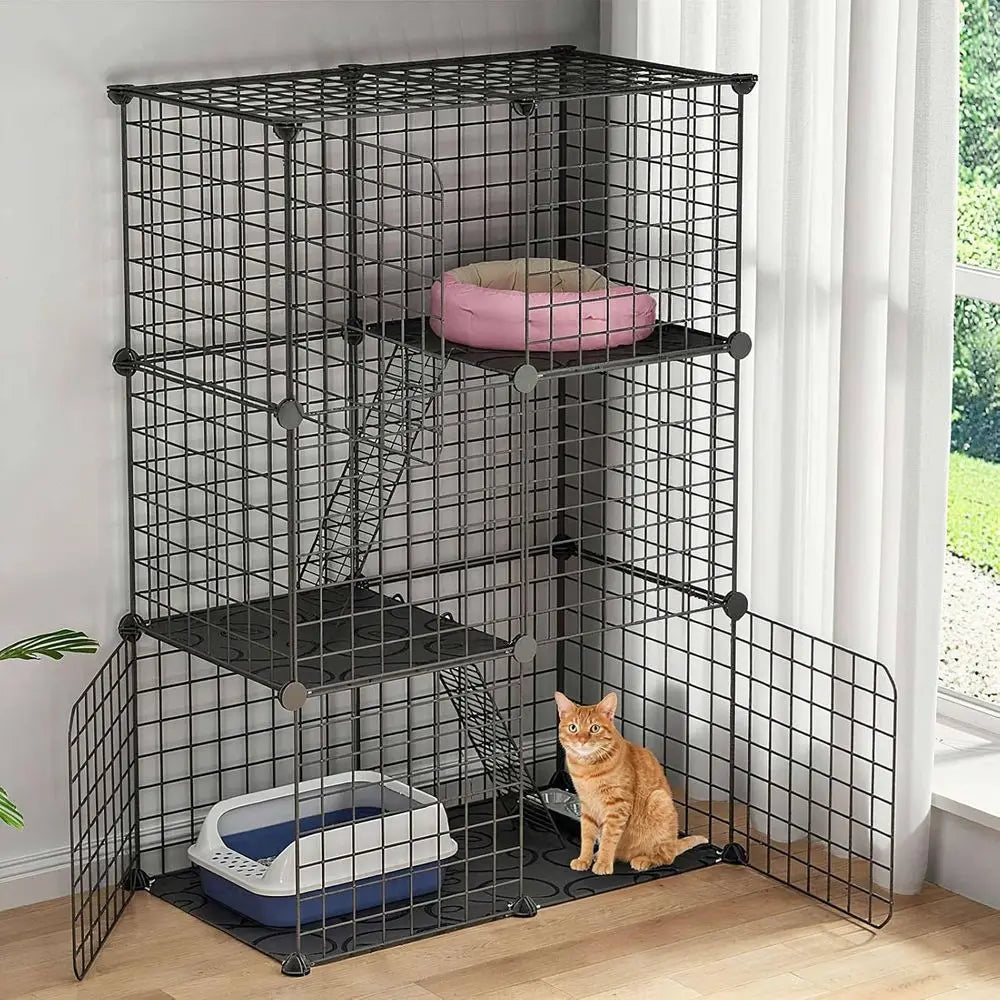 Three-Tier Indoor Cat Enclosure With DIY Playpen And Ladders