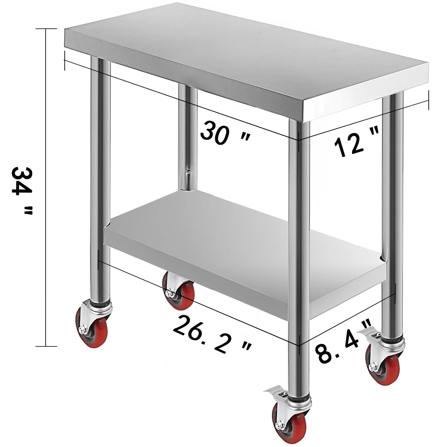 SucceBuy Stainless Steel Kitchen Prep Table With 4 Casters And Backsplash
