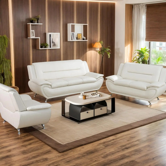 Leather Living Room Sofa Set With Metal Leg Support Armrests
