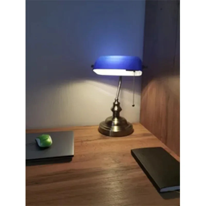 Newrays Glass Banker's Desk Lamp With Zipper Switch, E27 Base