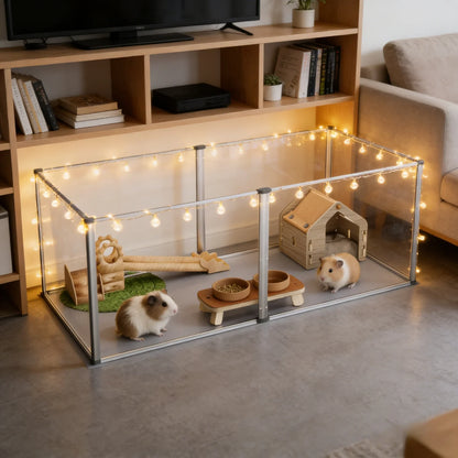 Clear Acrylic Hamster Play Pen 6 Panels Enclosure With Waterproof Floor Pad