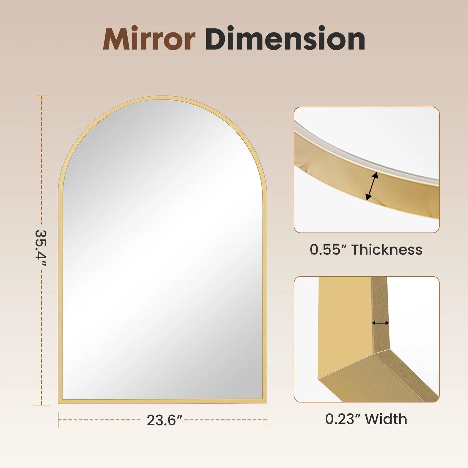 JHK Arched Metal Framed Bathroom Wall Mirror