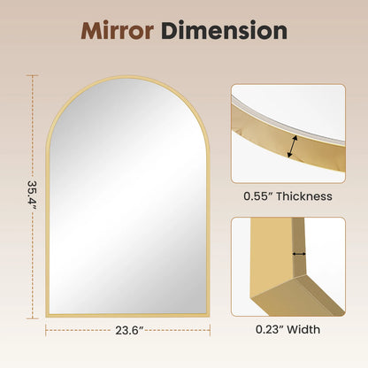 JHK Arched Metal Framed Bathroom Wall Mirror