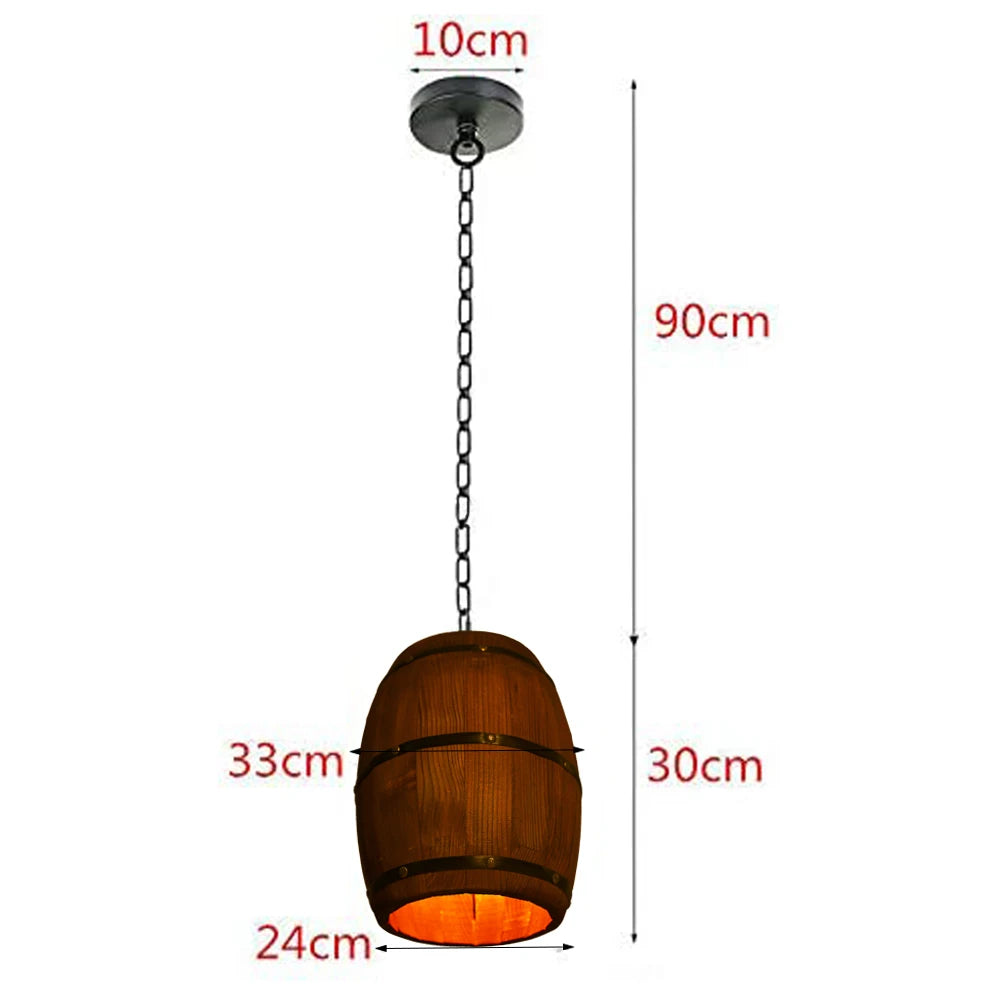 Retro Wood Wine Barrel Pendant Light Industrial Ceiling Lamp Chandelier