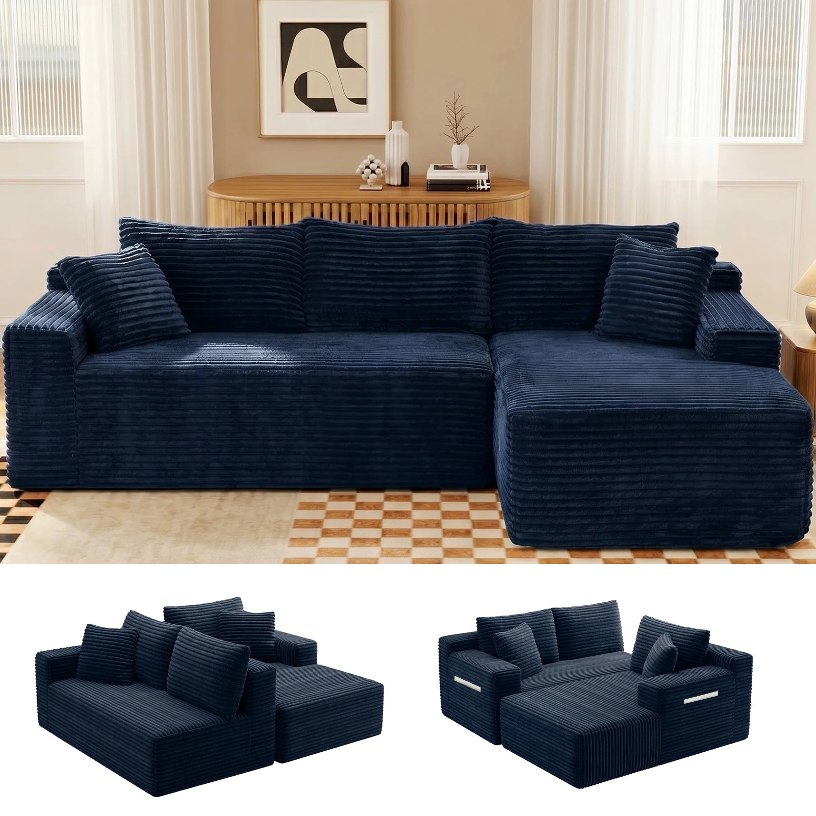 Cloud Modular Sectional Corduroy Sofa With L Shape Chaise