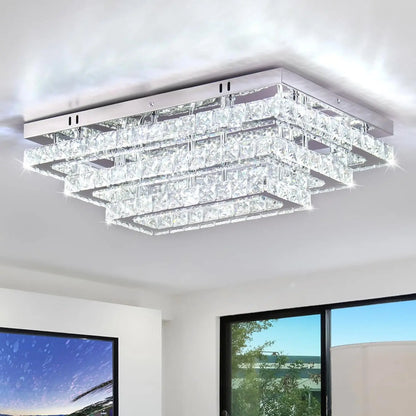 FRIXCHUR Modern Crystal LED Ceiling Light Fixture 3 Tier Flush Mount