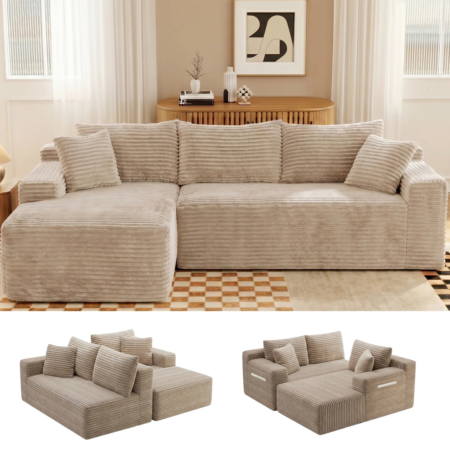 Cloud Modular Sectional Corduroy Sofa With L Shape Chaise