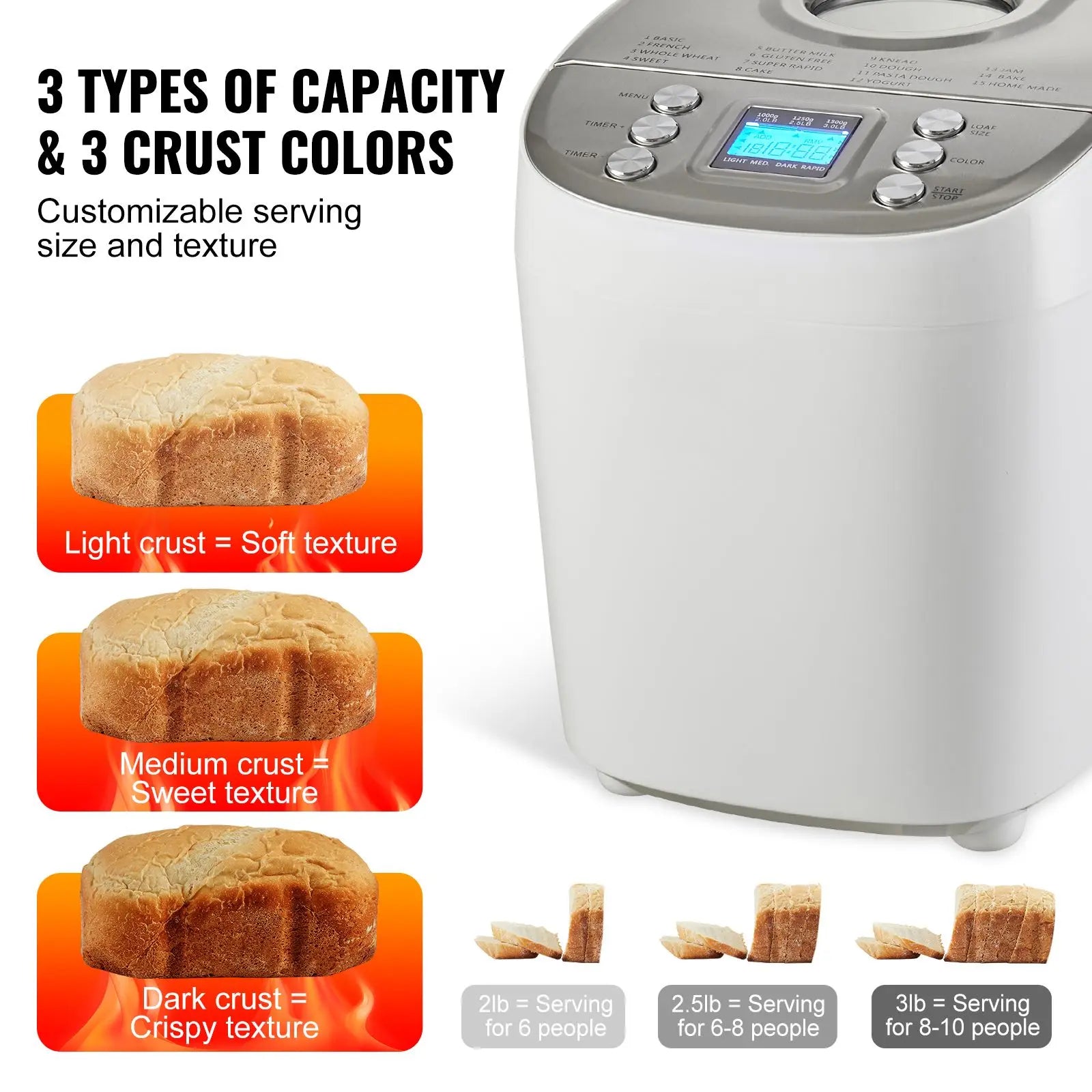 Programmable Automatic Bread Maker For Home Kitchen Baking